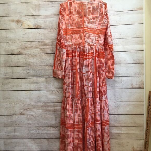 NEW WITH TAGS BUSAYO DELE MAXI DRESS IN ORANGE AND WHITE PRINT - Picture 6 of 13